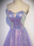 Purple Sweetheart Neck Long Formal Prom Dresses Purple Formal Party Dresses