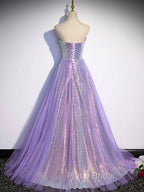 Purple Sweetheart Neck Long Formal Prom Dresses Purple Formal Party Dresses