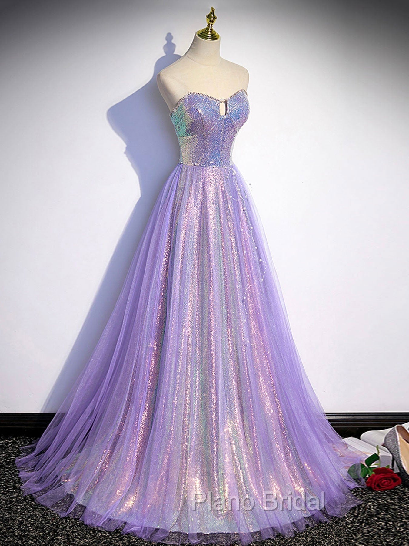 Purple Sweetheart Neck Long Formal Prom Dresses Purple Formal Party Dresses