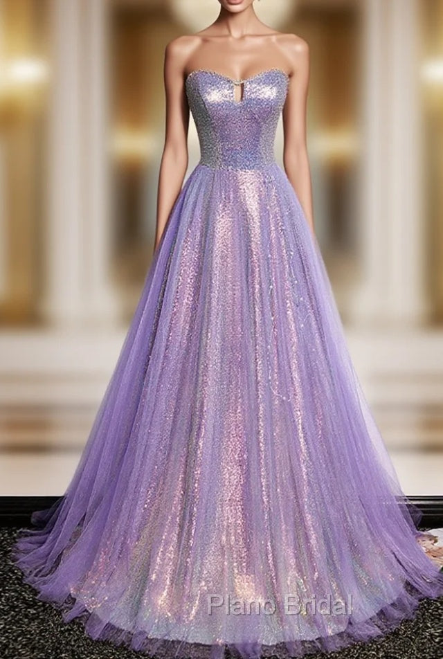 Purple Sweetheart Neck Long Formal Prom Dresses Purple Formal Party Dresses