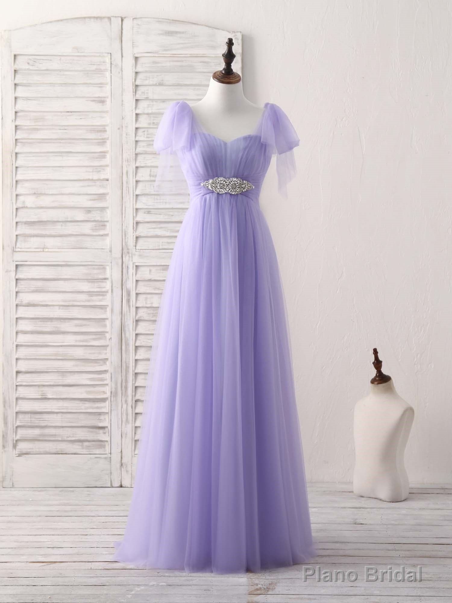 Purple Sweetheart Neck Tulle Long Prom Dress Purple Bridesmaid Dress Main image