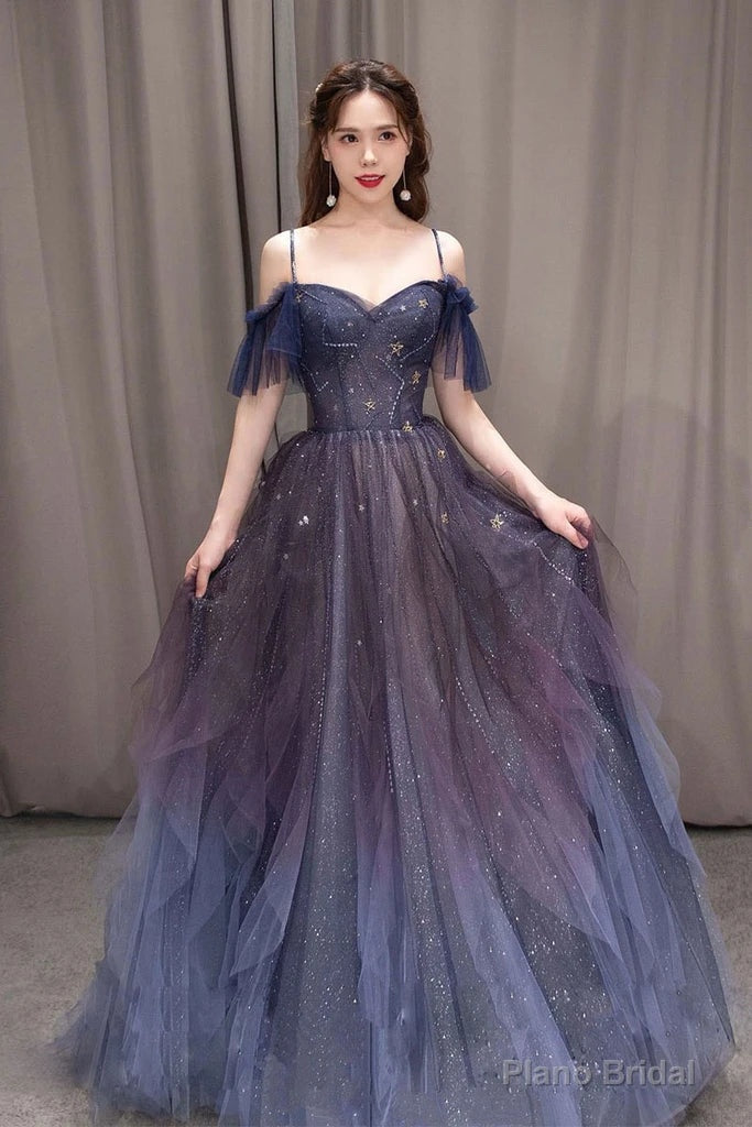 PURPLE SWEETHEART NECK TULLE LONG PROM DRESS PURPLE FORMAL DRESS Main image