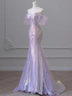 Purple’Ã?Sweetheart Sequin Mermaid Gown-Fairytale Beaded Tulle Train Long Formal Prom Dresses For Events