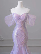 Purple’Ã?Sweetheart Sequin Mermaid Gown-Fairytale Beaded Tulle Train Long Formal Prom Dresses For Events