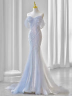 Purple’Ã?Sweetheart Sequin Mermaid Gown-Fairytale Beaded Tulle Train Long Formal Prom Dresses For Events