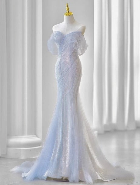 Purple’Ã?Sweetheart Sequin Mermaid Gown-Fairytale Beaded Tulle Train Long Formal Prom Dresses For Events