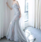 Purple’Ã?Sweetheart Sequin Mermaid Gown-Fairytale Beaded Tulle Train Long Formal Prom Dresses For Events