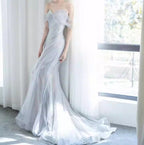 Purple’Ã?Sweetheart Sequin Mermaid Gown-Fairytale Beaded Tulle Train Long Formal Prom Dresses For Events