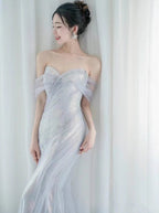 Purple’Ã?Sweetheart Sequin Mermaid Gown-Fairytale Beaded Tulle Train Long Formal Prom Dresses For Events