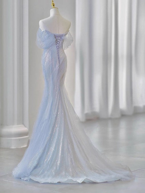 Purple’Ã?Sweetheart Sequin Mermaid Gown-Fairytale Beaded Tulle Train Long Formal Prom Dresses For Events
