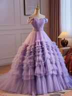 Purple Sweetheart Tulle Layers Sweet 16 Dress, Purple Tulle Long Prom Dress