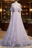 Purple Tulle A Line Long Formal Prom Dresses Formal Dresses With Flowers December Wedding Guest Dresses