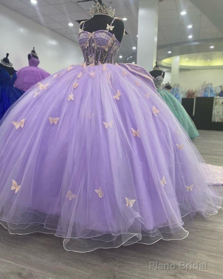 Purple Tulle Ball Gown With Butterflies,Sweet 16 Dress,Purple Princess Dress Secondary image
