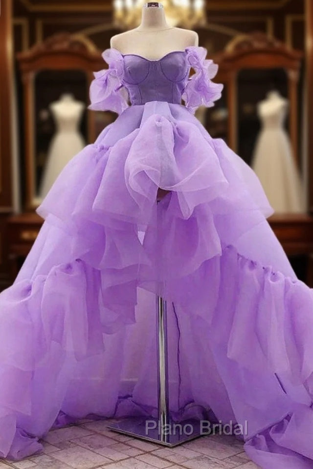 Purple tulle high low Formal Prom Dresses, purple evening Dresses