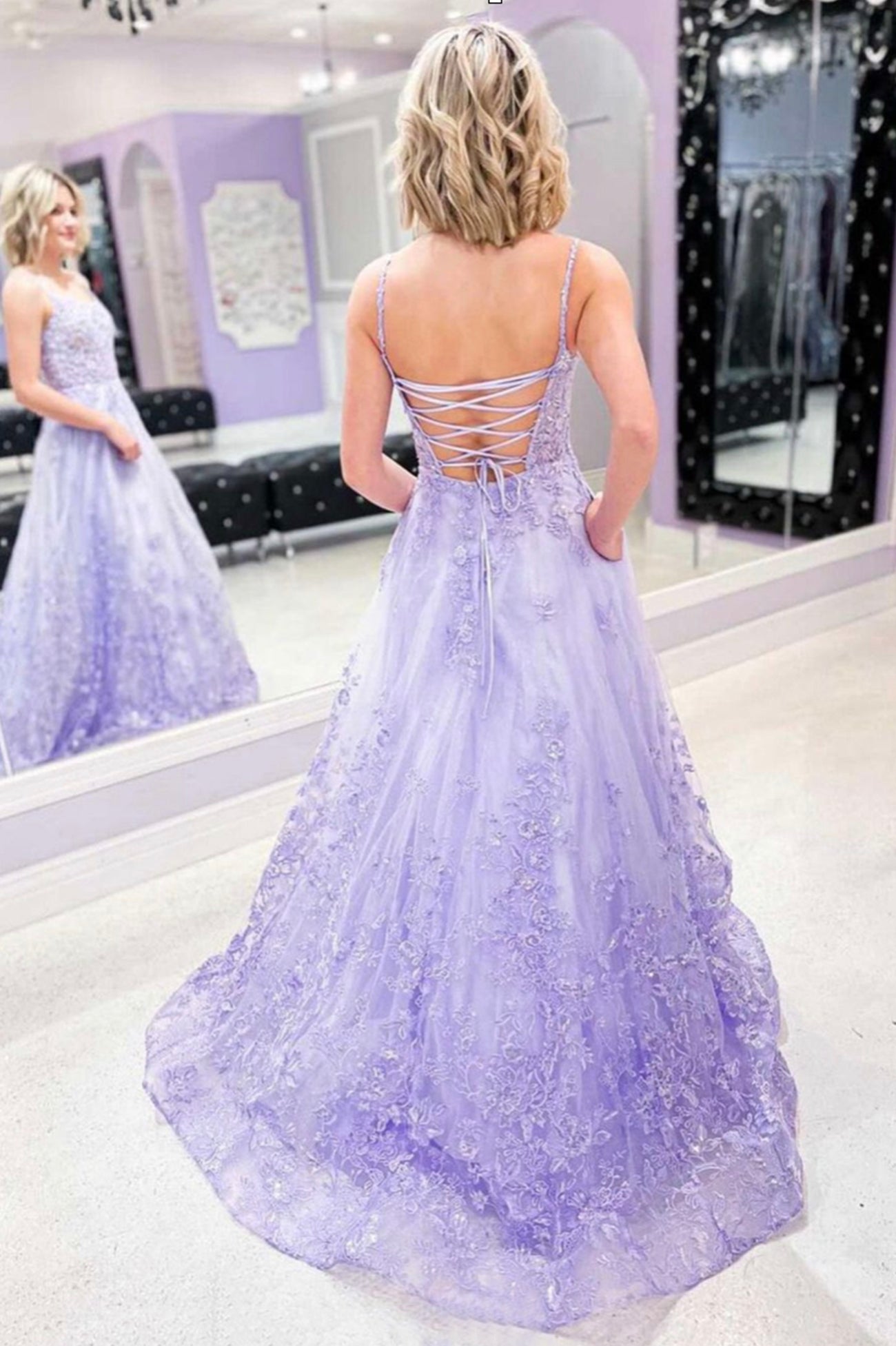 Purple Tulle Lace Long Formal Prom Dresses, A-Line Purple Graduation Formal Evening Dresses
