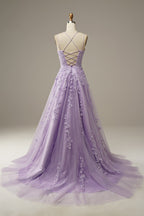 Purple Tulle Lace Long Formal Prom Dresses Formal Dresses