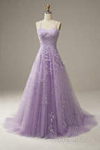 Purple Tulle Lace Long Formal Prom Dresses Formal Dresses