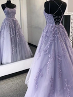 Purple Tulle Lace Long Formal Prom Dresses Formal Dresses