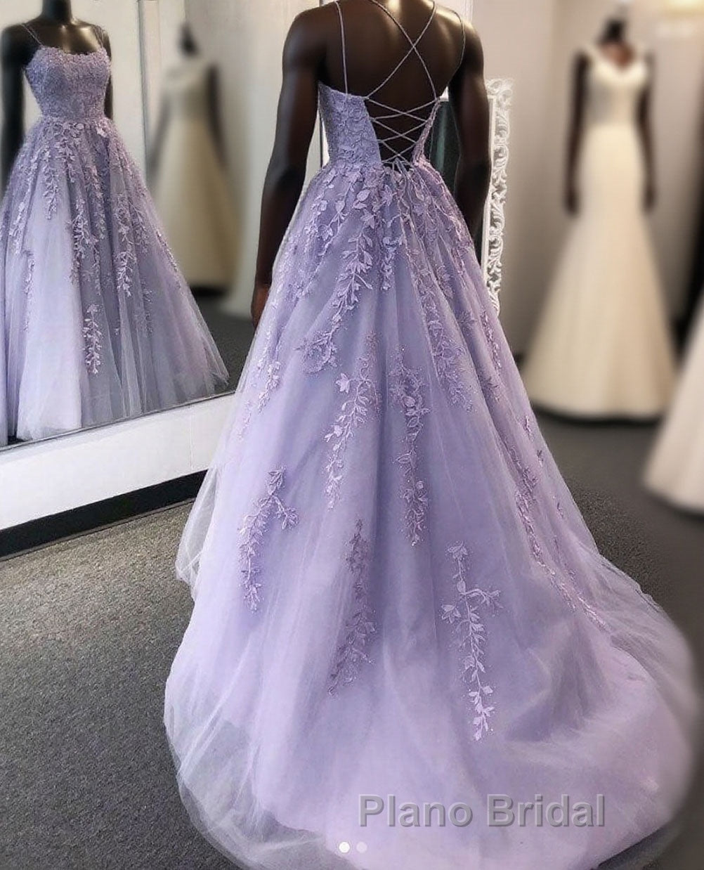 Purple tulle lace long Formal Prom dress lace tulle formal dress Main image