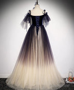 Purple Tulle Lace Long Prom Dress Purple Formal Dress