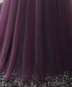 Purple Tulle Lace Off Shoulder Long Prom Dress, Purple Evening Dress
