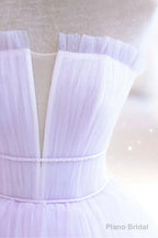 Purple Tulle Long A-Line Prom Dress, A-Line Strapless Evening Gown