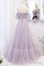 Purple Tulle Long A-Line Prom Dress, Purple Evening Formal Dress