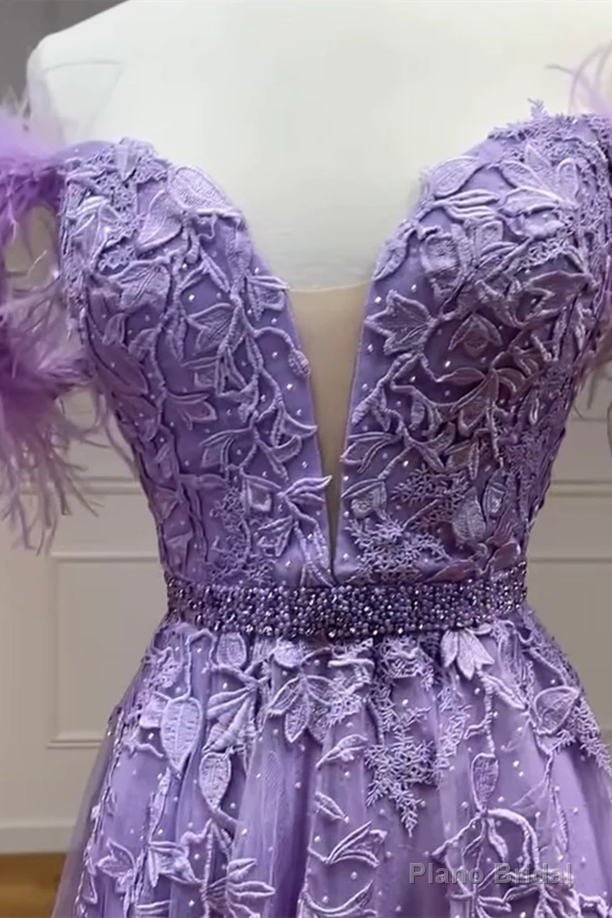 Purple Tulle Long Lace Prom Dresses, Purple Tulle Long Lace Formal Evening Dresses Secondary image