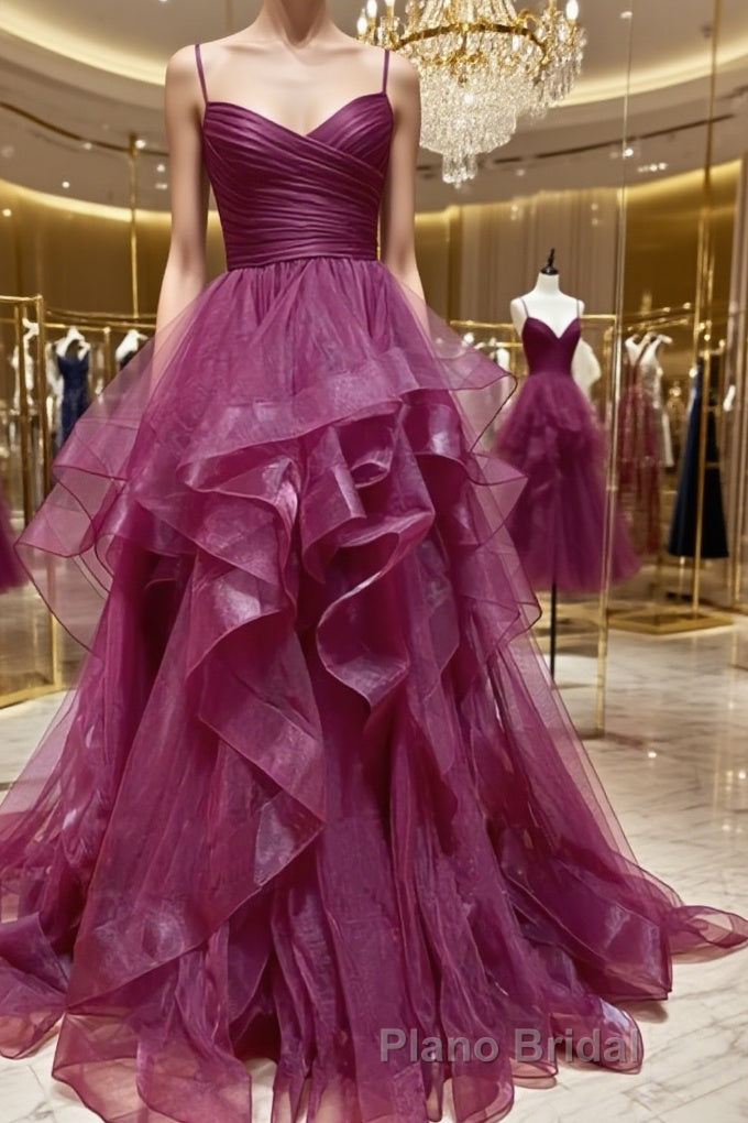 Purple Tulle Long Formal Prom Dresses, Purple Tulle Long Formal Evening Dresses Main image