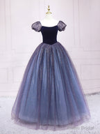 Purple Tulle Long Prom Dresses, Shiny Purple Tulle Formal Gown Sweet 16 Dress