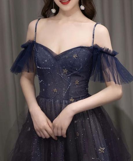 Purple Tulle Off Shoulder A-Line Long Formal Prom Dresses, Purple Formal Evening Dresses Secondary image