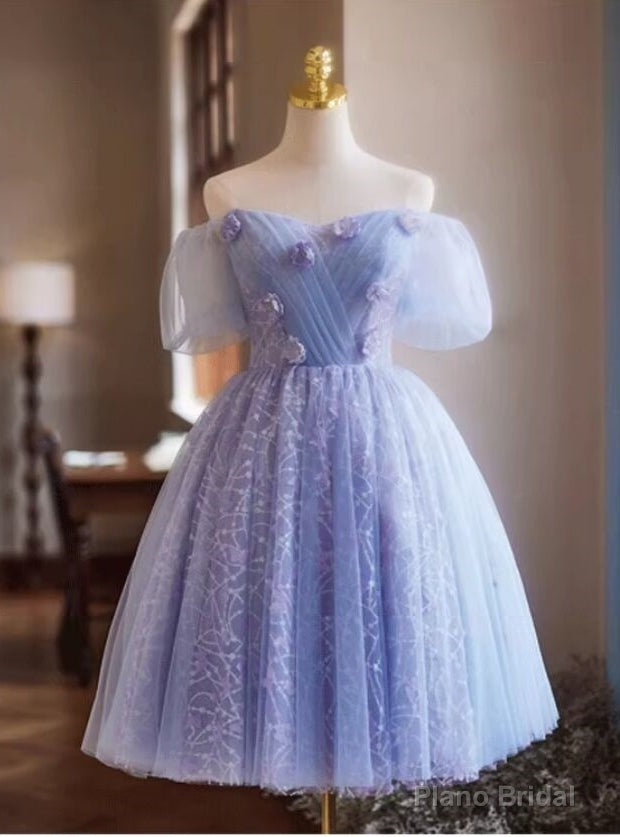 Purple Tulle Pleats Flower Homecoming Dress Main image