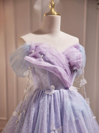 Purple Tulle Puffy Short Formal Prom Dresses, Cute Purple Homecoming Dresses