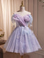 Purple Tulle Puffy Short Formal Prom Dresses, Cute Purple Homecoming Dresses