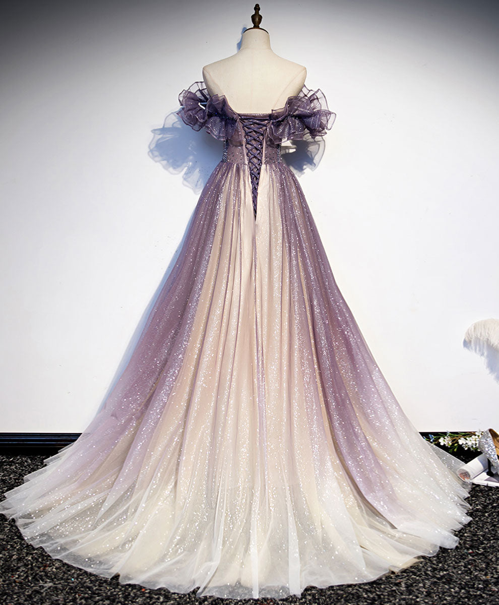Purple Tulle Sequin Long Formal Prom Dresses Purple Prom Dresses