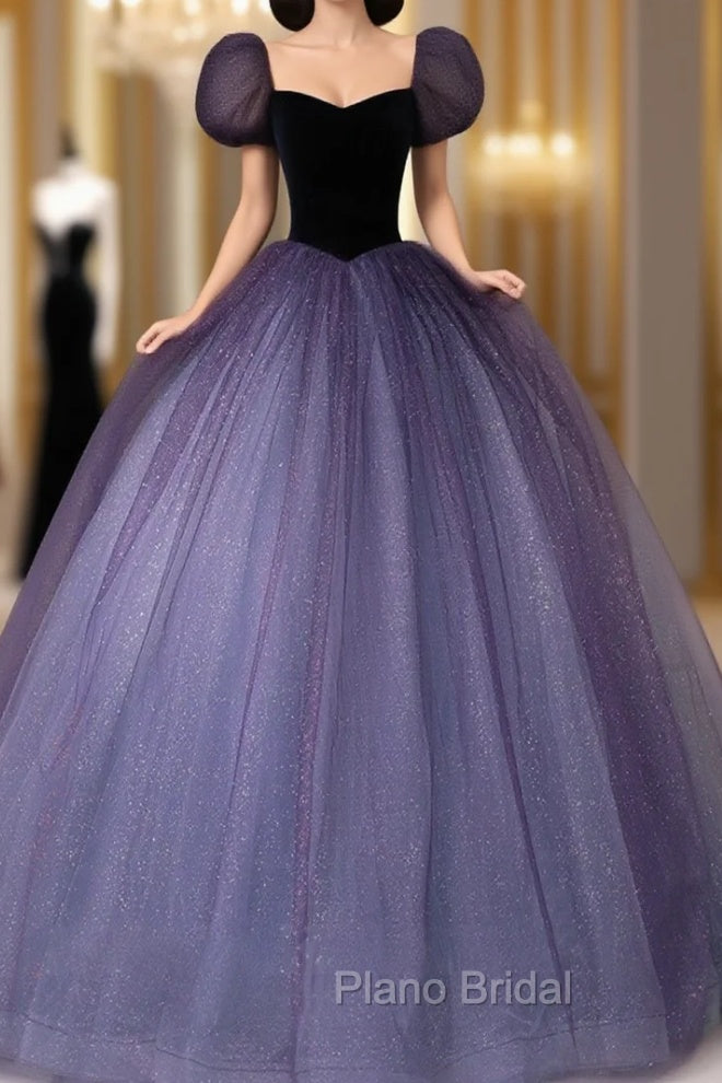 Purple Tulle Sequin Long Formal Prom Dresses, Purple Evening Dresses Main image
