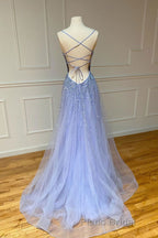 Purple tulle sequin long Formal Prom dress tulle formal dress
