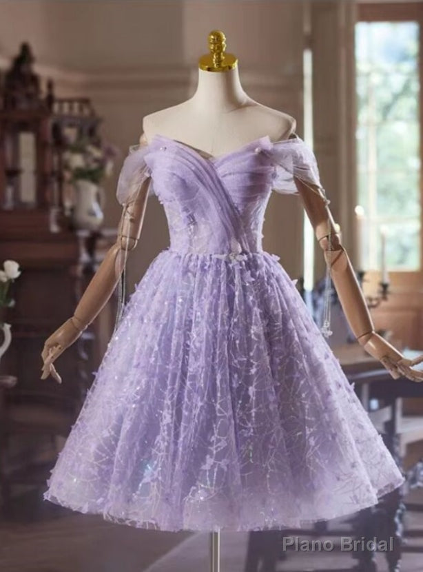 Purple Tulle Sequins Butterfly Off the Shoulder Homecoming Dress Main image