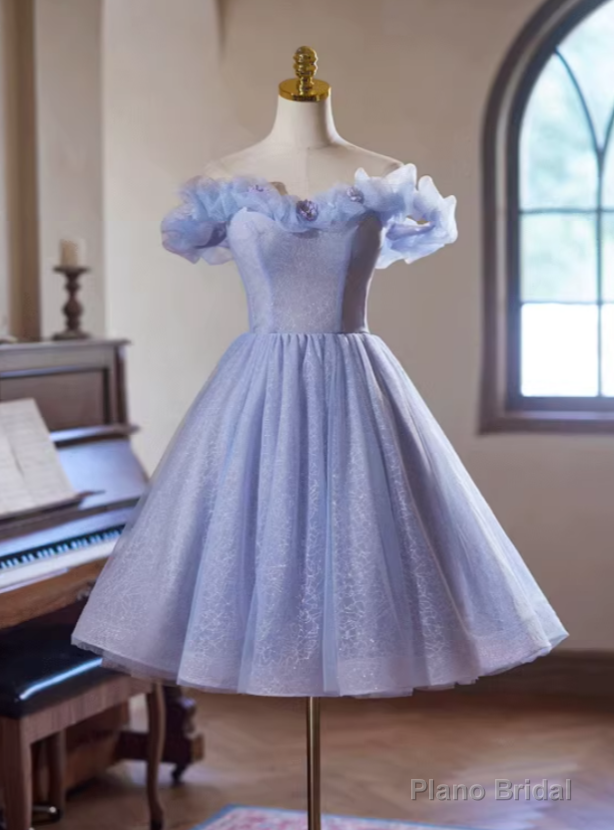 Purple Tulle Sequins Off the Shoulder Homecoming Dress Main image