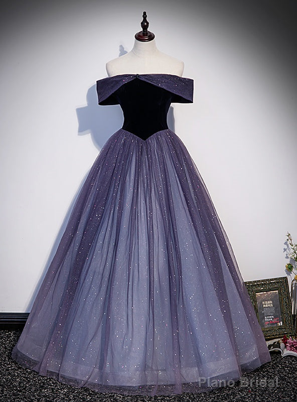 Purple Tulle Sequins Off the Shoulder Prom Dress Main image