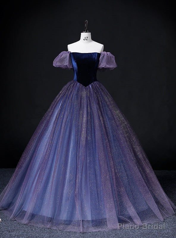 Purple Tulle Sequins Off the Shoulder Puff Sleeve Quinceanera Dress Main image
