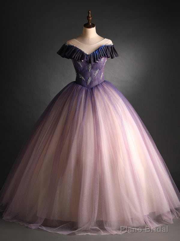 Purple Tulle Sequins Pleats Beading Sequins Quinceanera Dress Main image