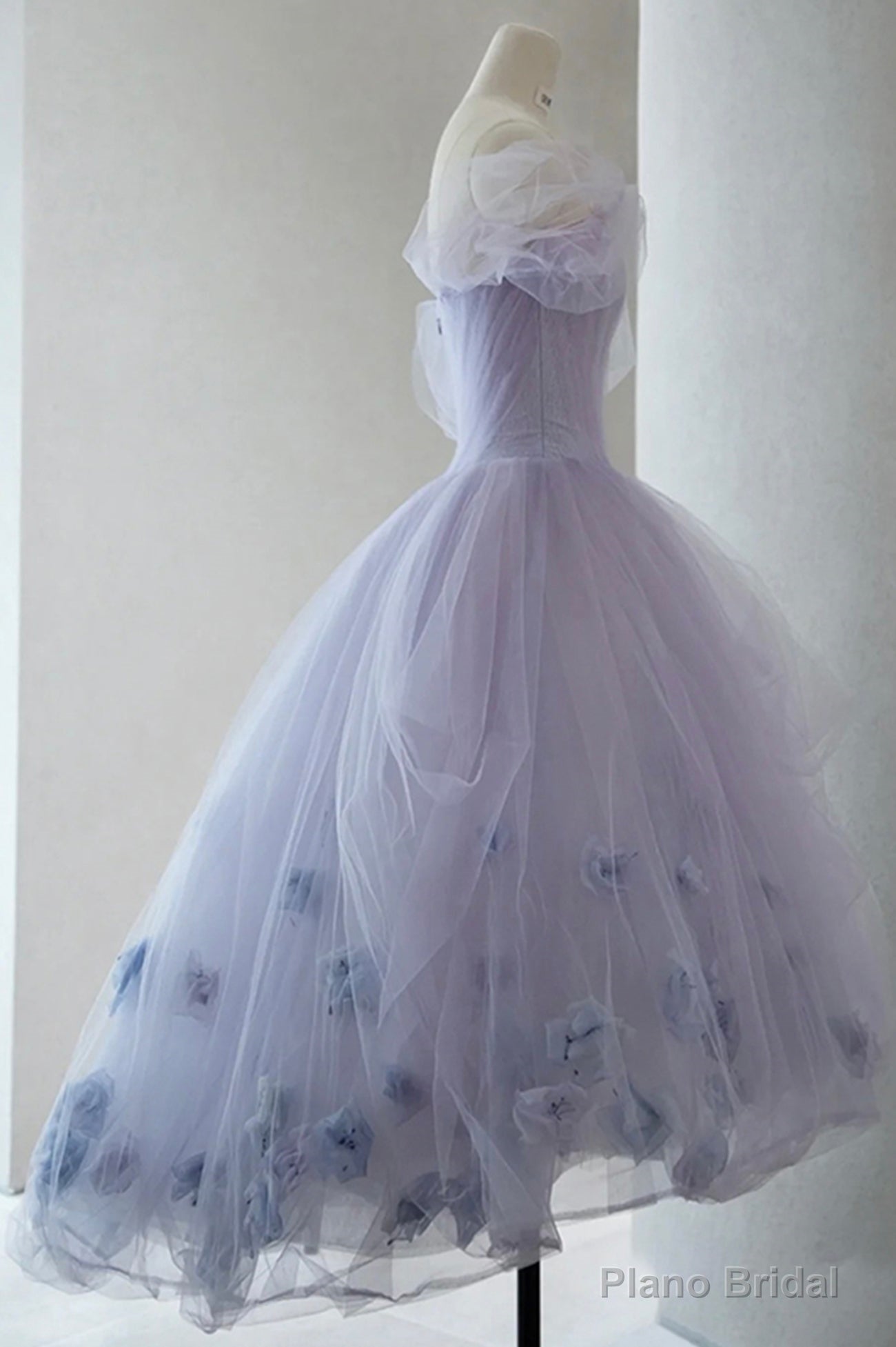Purple Tulle Short A-Line Prom Dress, Cute Off the Shoulder Party Dress Main image