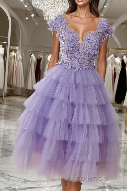 Purple tulle short Formal Prom dress, purple evening dress Main image