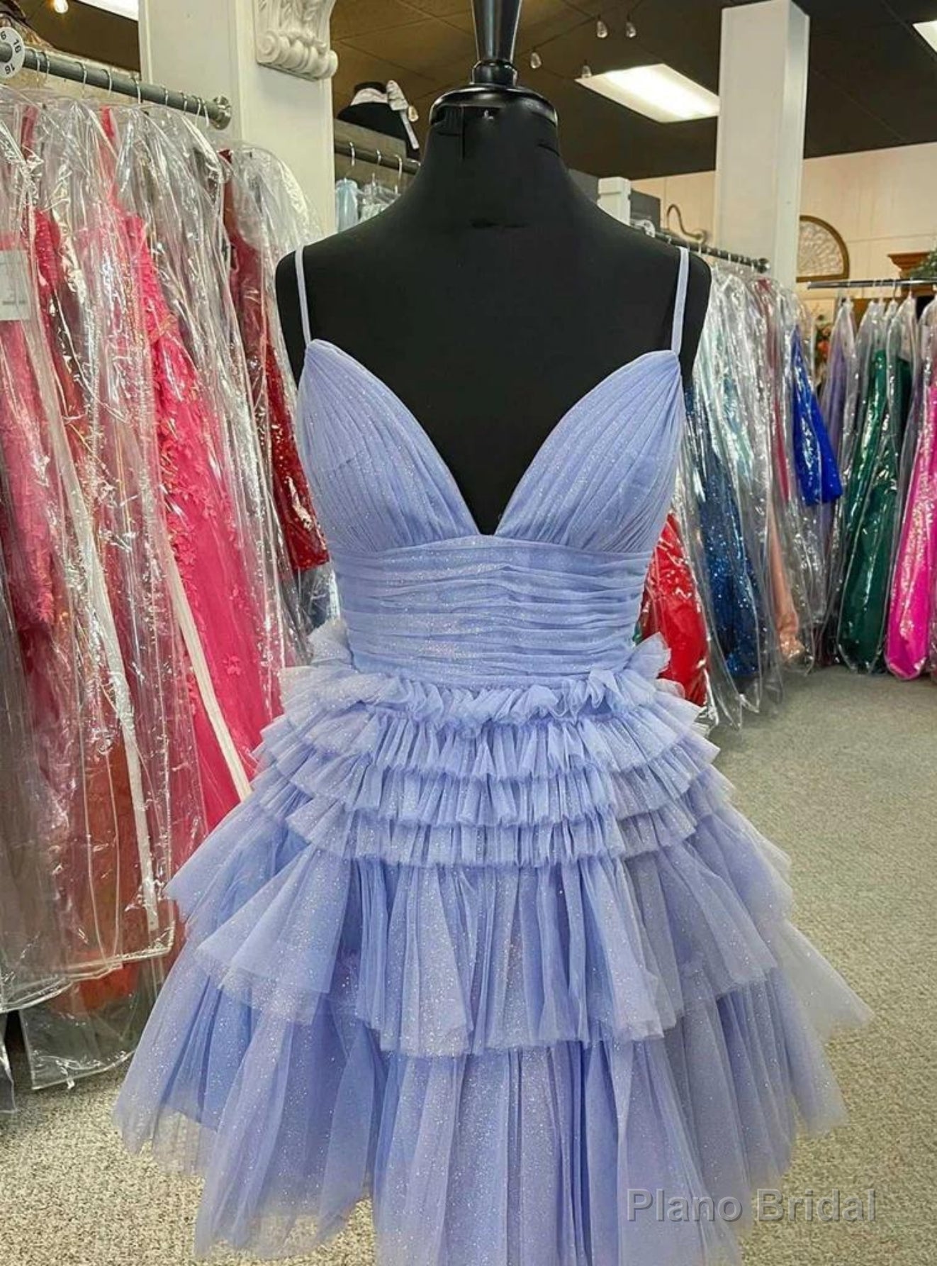 Purple Tulle Spaghetti Straps Homecoming Dress Main image
