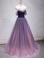 Purple Tulle Sweetheart Gradient Off Shoulder Long Party Dresses, A-Line Tulle Formal Prom Dresses Party Dresses