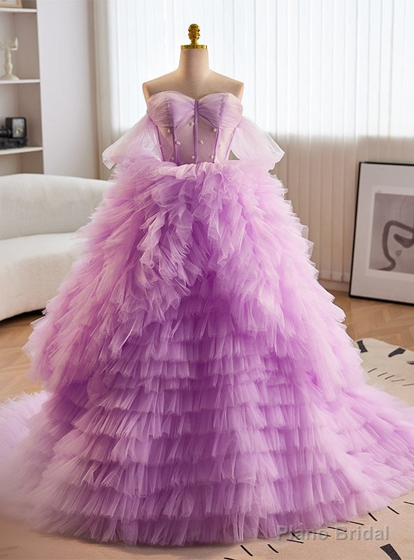 Purple Tulle Tiers Sweetheart Prom Dress Main image