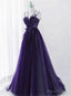 Purple Tulle with Lace Applique Long Prom Dress, Purple Long Formal Dress
