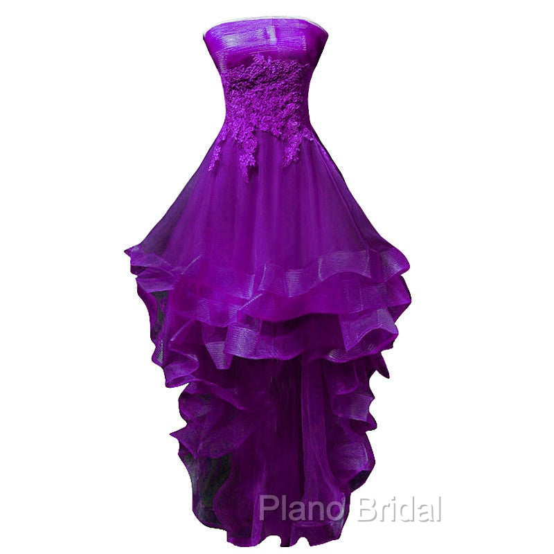 Purple Tulle With Lace High Low Party Dresses Formal Dresses, Purple Homecoming Dresses Secondary image