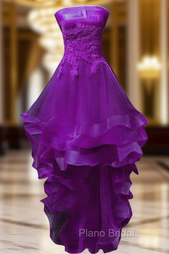 Purple Tulle With Lace High Low Party Dresses Formal Dresses, Purple Homecoming Dresses Main image